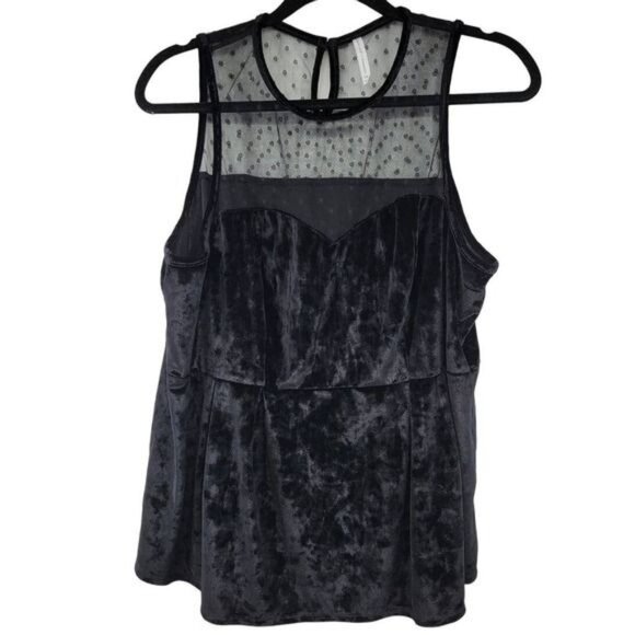 Grayson Threads Illusion Swiss Dot Velvet Sleeveless Top 1X Black - Picture 1 of 4